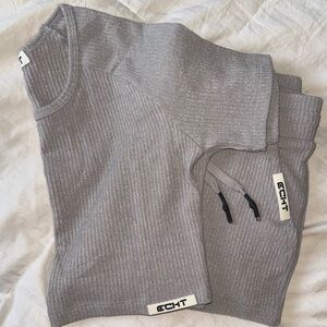 ECHT Women’s Grey Ribbed Crop & Jogger Set